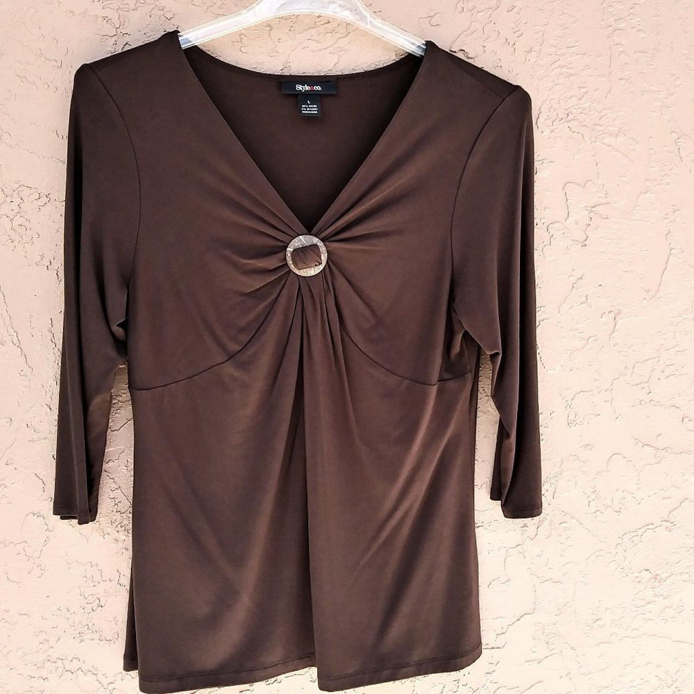 STYLE & CO CASUAL TUNIC 3/4 SLEEVE BLOUSY BOTTOM